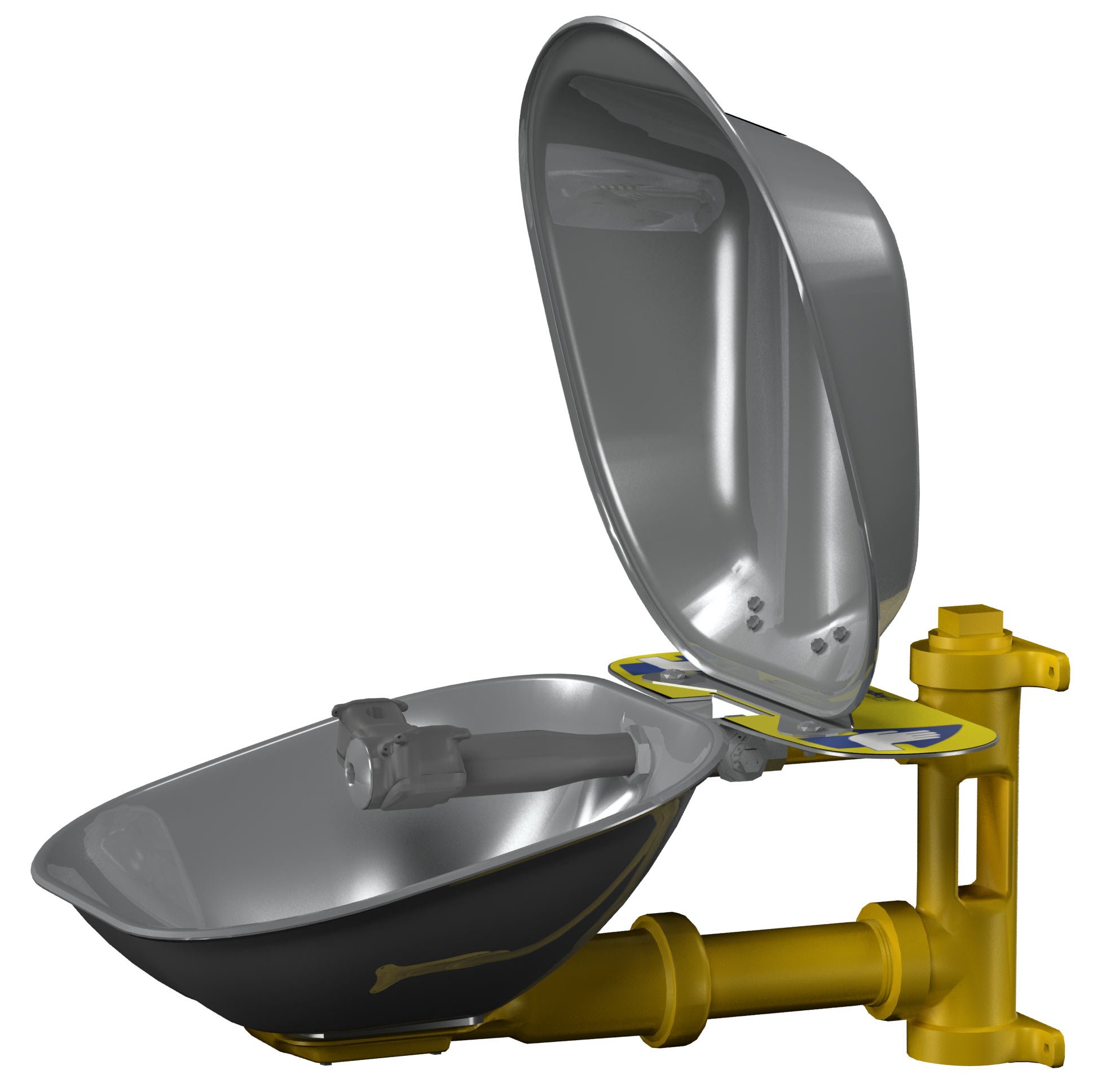 Safety Eyewash with Stainless Steel Bowl and Hinged Dust Cover by Bradley – Metal, Model S19224DC