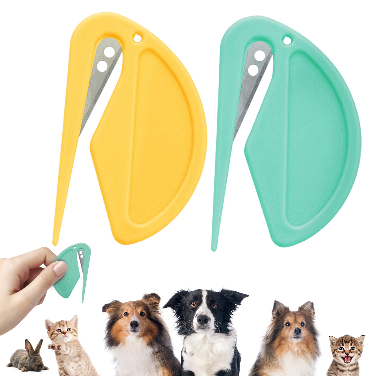 Pet Knotting Comb - 2Pcs Cat Comb for Long Haired Pets, 3-in-1 Multifunctional Grooming Tool for Dogs and Cats, Shedding and Hair Removal Knife