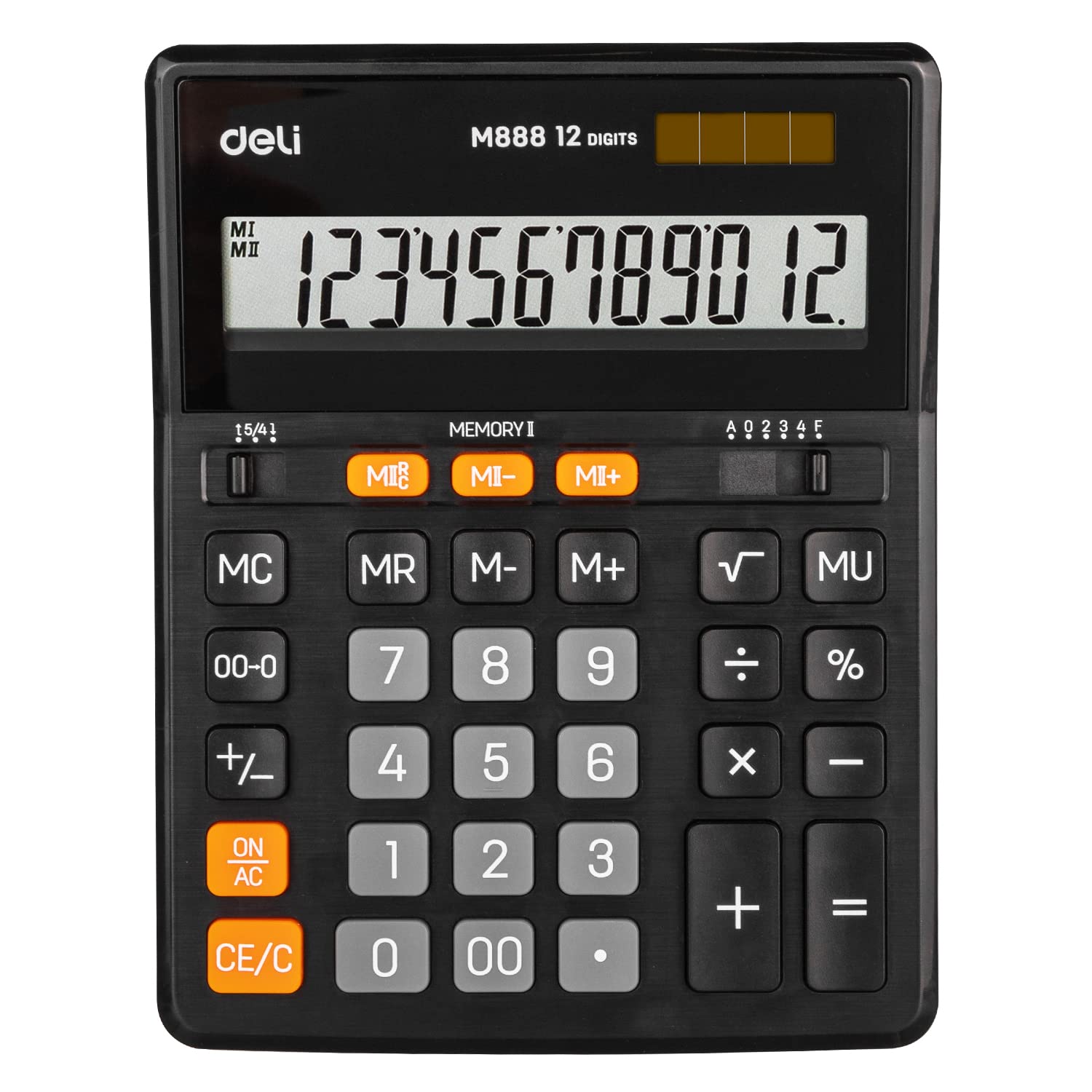 CALCULADOR DELI 12 POSICIONES CON MEMORIA DUAL NEGRO