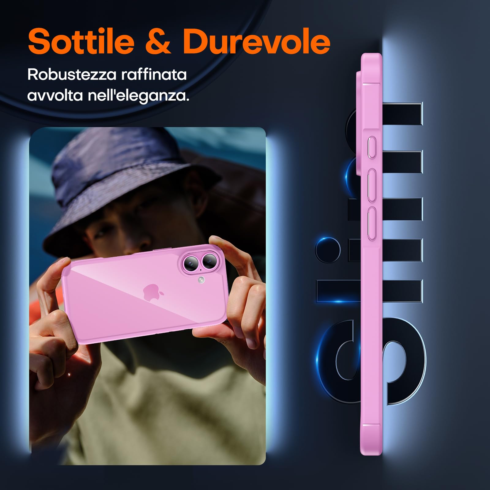 TAURI 3 in 1 Cover per iPhone 16 Plus, 1 Custodia [Anti-Giallo] + 2 Pellicole Vetro Temperato, Sottile Antishock, Anticaduta - Rosa Viola