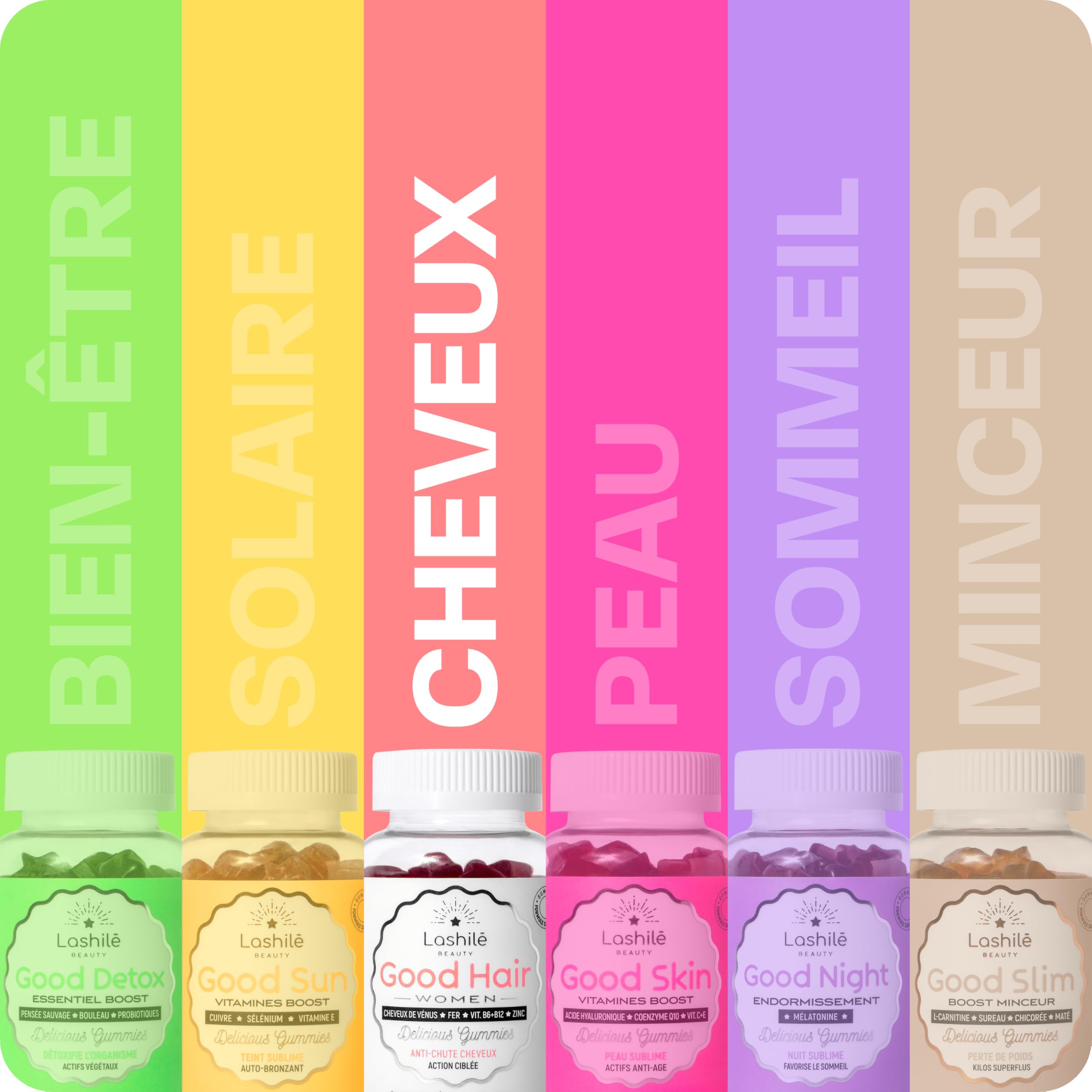 Lashilé Beauty - Gummies Anti-Chute Cheveux - Croissance & Fortification capillaire - Complément Alimentaire Anti-Chute Cheveux - Good hair women - Biotine Zinc Vitamine B6 - Cure 1 Mois 60 Gummies