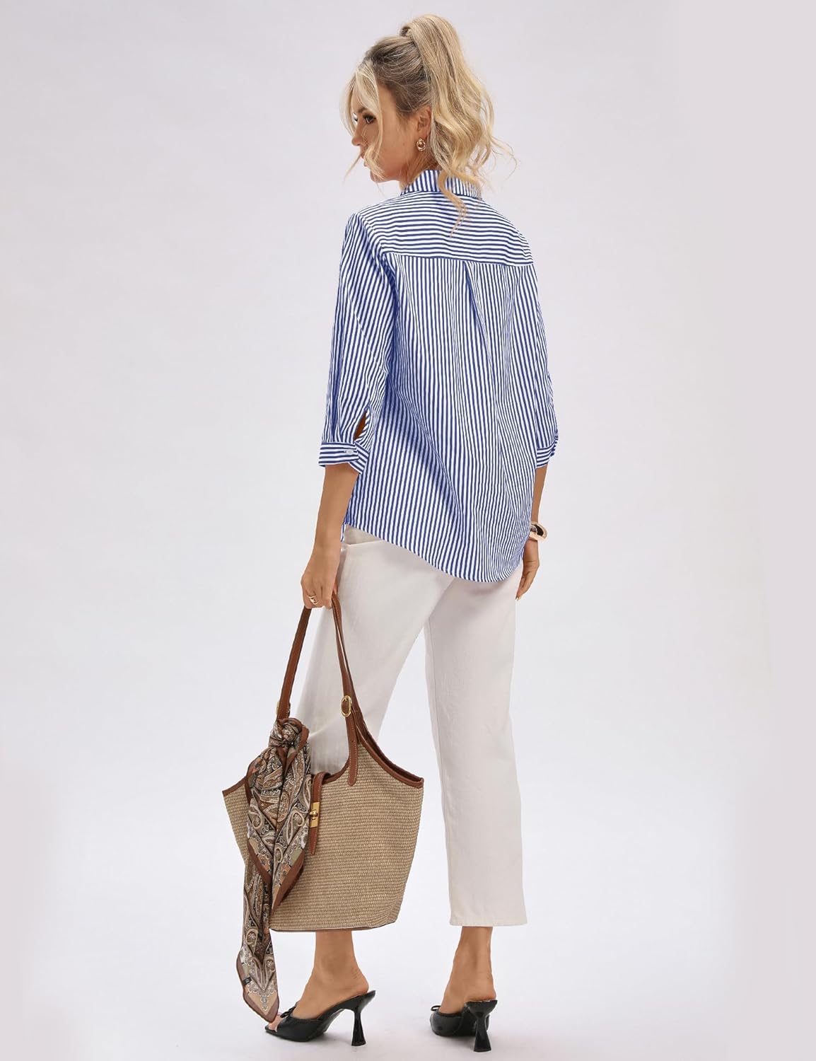 LOMON 3/4 Length Sleeve Womens Tops Dressy V Neck Collared Shirts Trendy Business Casual Work Blouses Vacation Outfits 2026 - Image 4