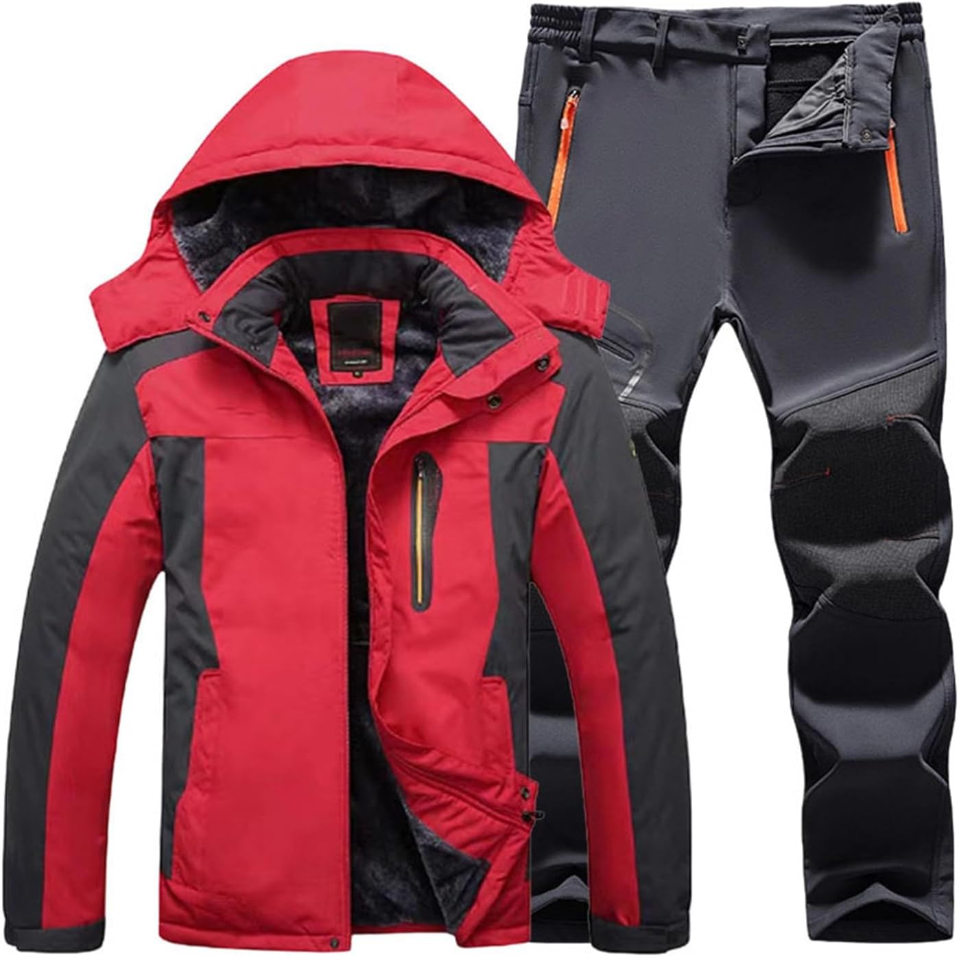 Men's Winter Ski Suit Windproof Jacket And Pants Two Piece Snowboarding Skiing Outfit With Warm Fleece Lining
