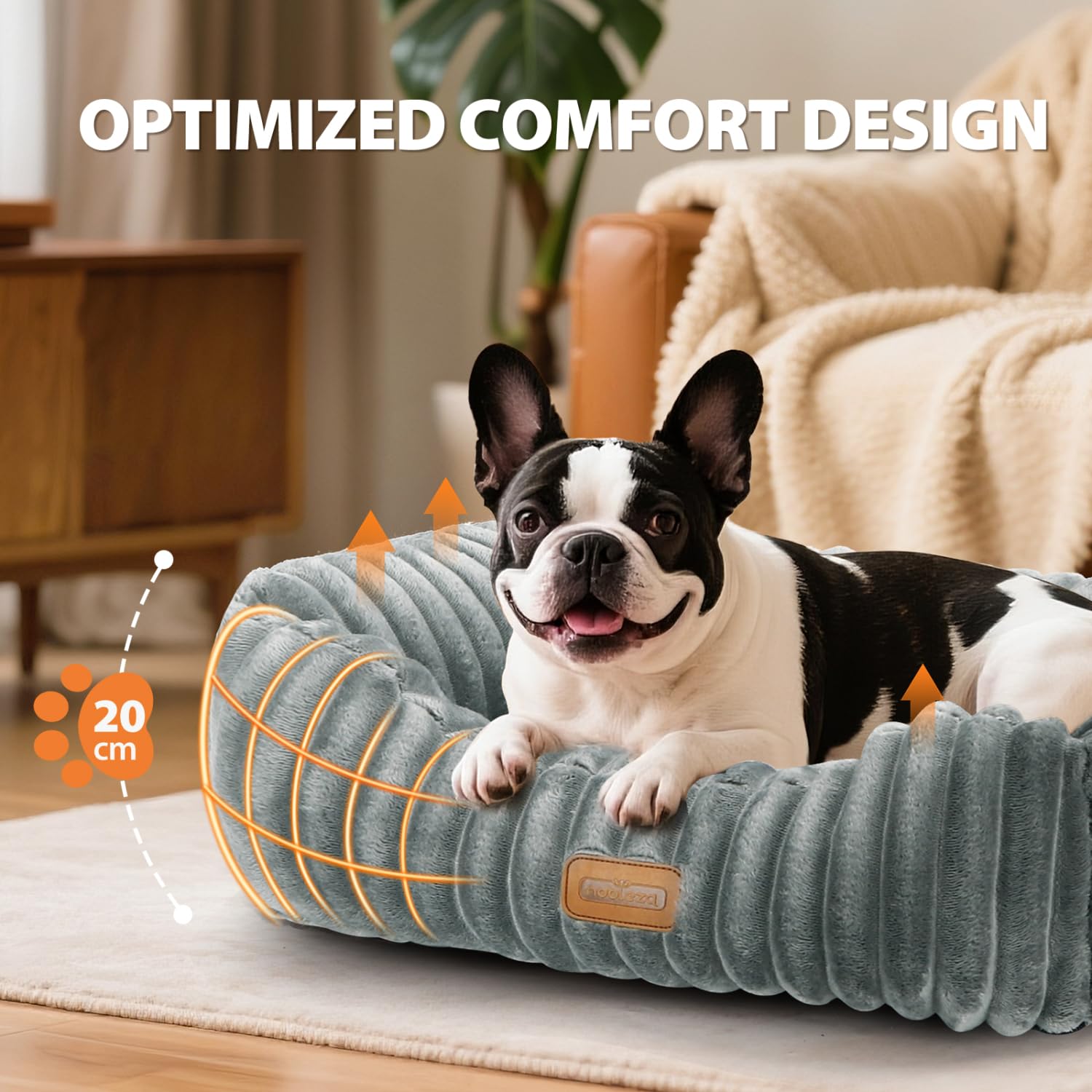 Nobleza Cama para Perro Mediano, Cama de Perro Lavable, 65x55x20cm para Perros con Suave Relleno de Esponja, Fondo Antideslizante, Funda Extraíble, Gris