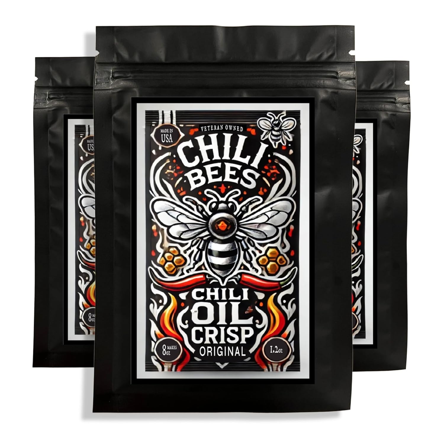 Chili Bees Chili Crisp Mix - OG (Original) 3 Pack, Makes 24 oz Chili Crisp (8oz per pack) - Just Add Oil & Spice Up Your Cuisine.