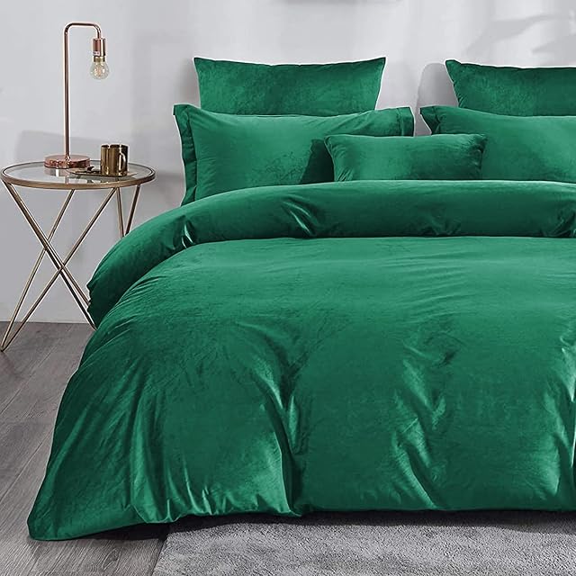 Yorkshire Bedding Duvet Cover King Size Crushed Velvet Green Bedding Bed Set 3 Piece Ultra Soft Thick Hypoallergenic Modern Quilt Cover + 2 Pillow Cases