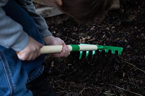 Miniatura 24 de JustForKids - Juego de herramientas de jardín para niños, rastrillo, pala, azada y rastrillo de hojas, tamaño reducido, hecho de cabezas de acero
