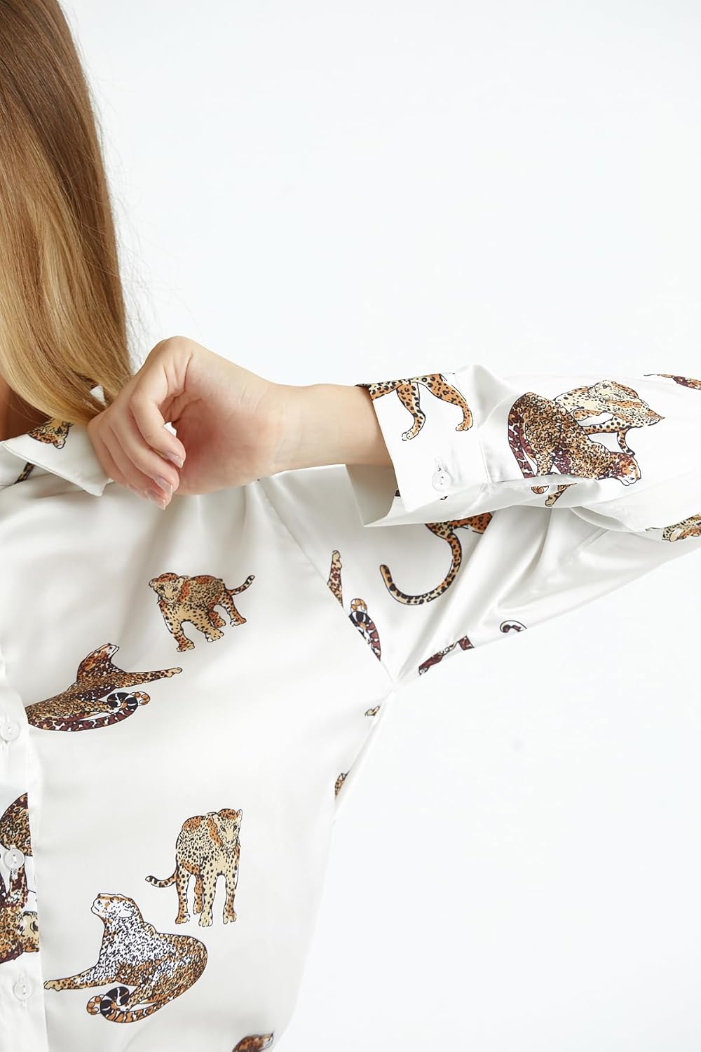 Women's Blouse Satin Silk Shirts, Casual Loose Long Sleeve for Office Work, Corporate Outfit Clothes - Image 3