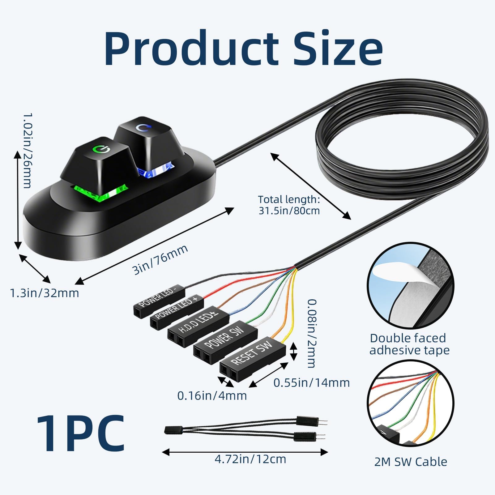 Desktop Computer External PC Power Button with RGB Light Multifunctional Computer Power Switch for Home Desktop E-Sports Internet Cafes Easy Start and Reset Control with Motherboard Cable 1.8M/5.9FT - 3