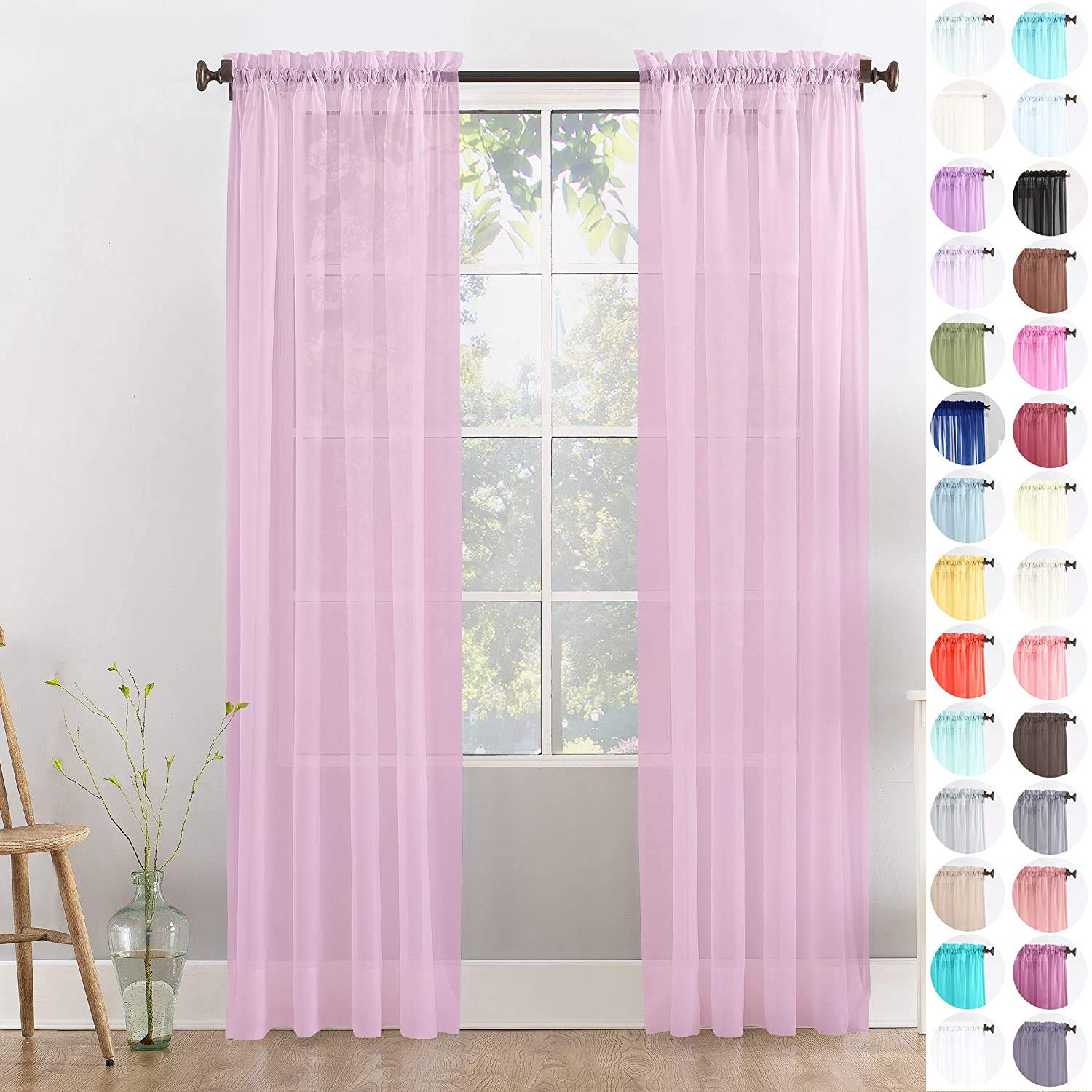 Megachest a pair of slot top voile curtains (Light Pink, 56" wideX36 drop 2 Panels) โ image 1