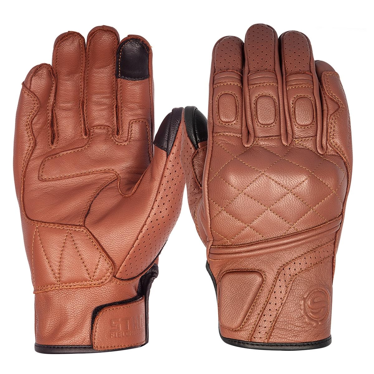 Motorradhandschuhe Retro Echtleder Motorradhandschuhe Vollfinger Touchscreen Rennen Reiten Motocross Herren Motorradzubehör Motorrad Handschuhe(546-Brown,M)