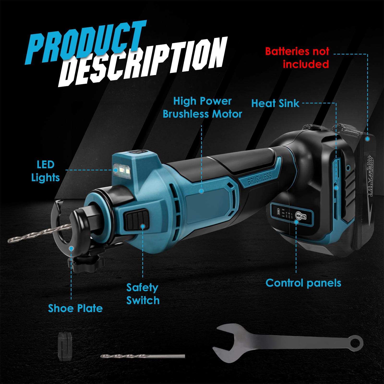 Taglierina per cartongesso senza fili per batteria Makita 18 V LXT, sega da taglio senza spazzole, 32000 giri/min, regolazione della profondità senza attrezzi con luce LED, per tagliare su una varietà