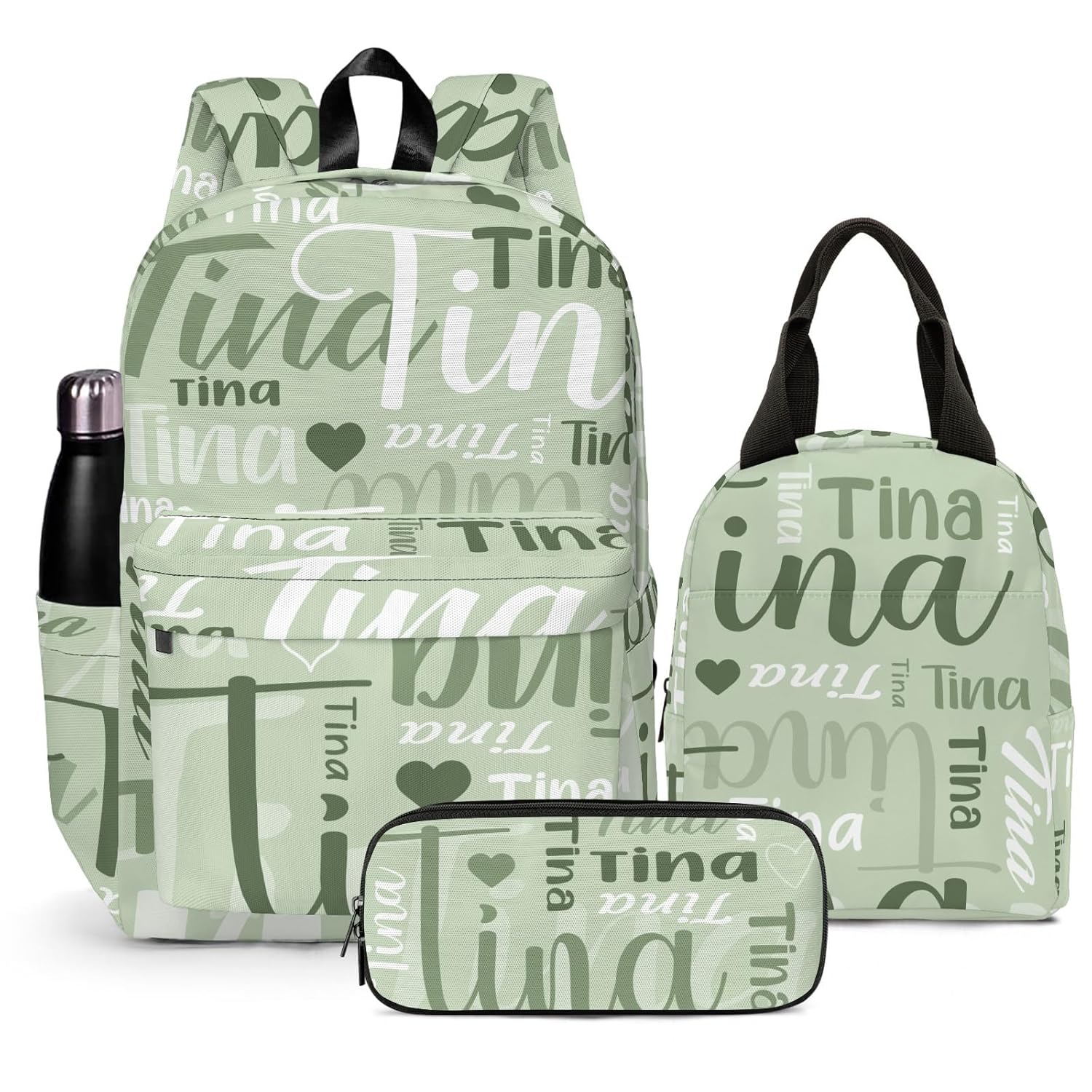 HUTARIO Personalized Backpack for School Girls Boys Kids Teen Name Green Bookbag Elementary School Backpack Set with Lunch
