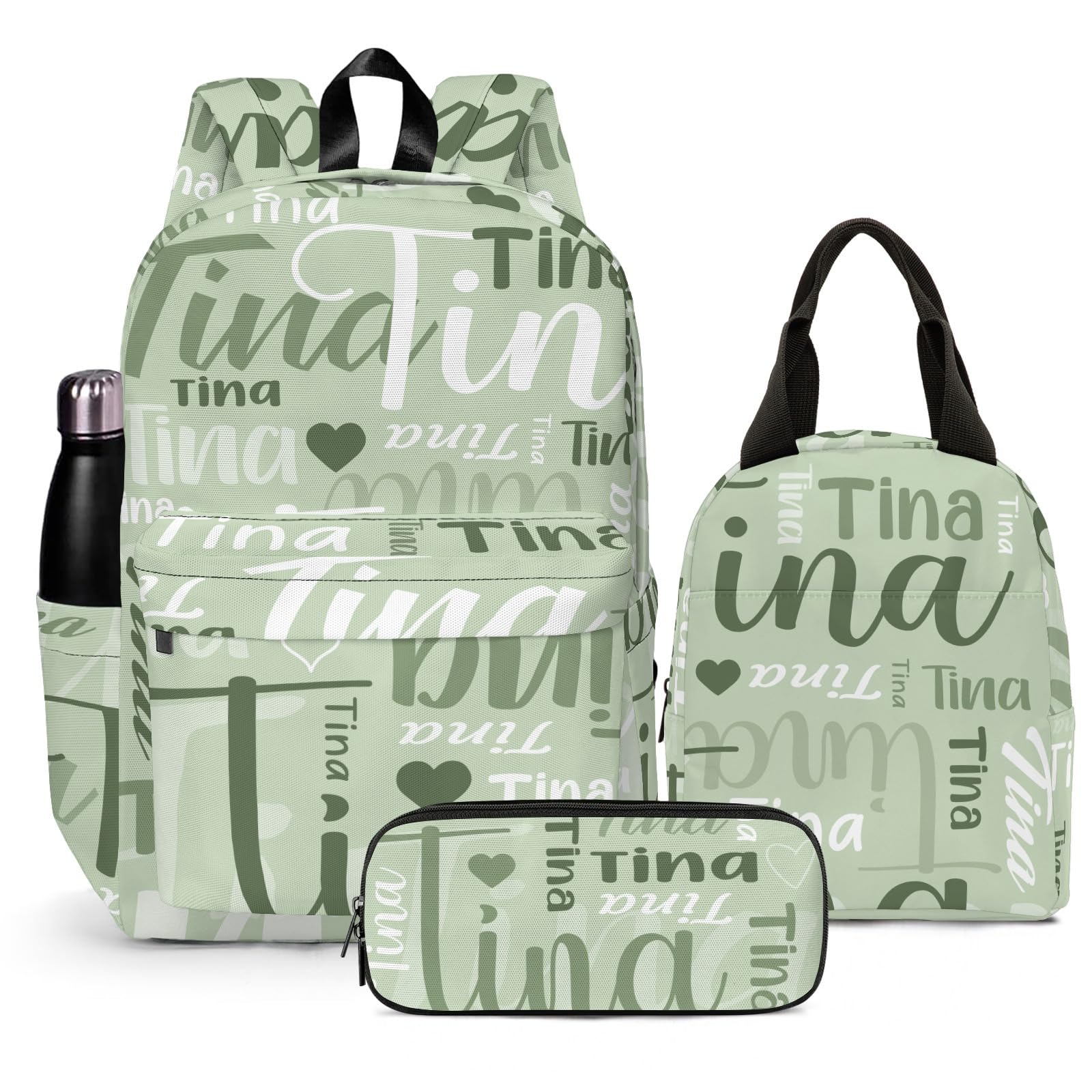 HUTARIO Personalized Backpack for School Girls Boys Kids Teen Name Green Bookbag Elementary School Backpack Set with Lunch