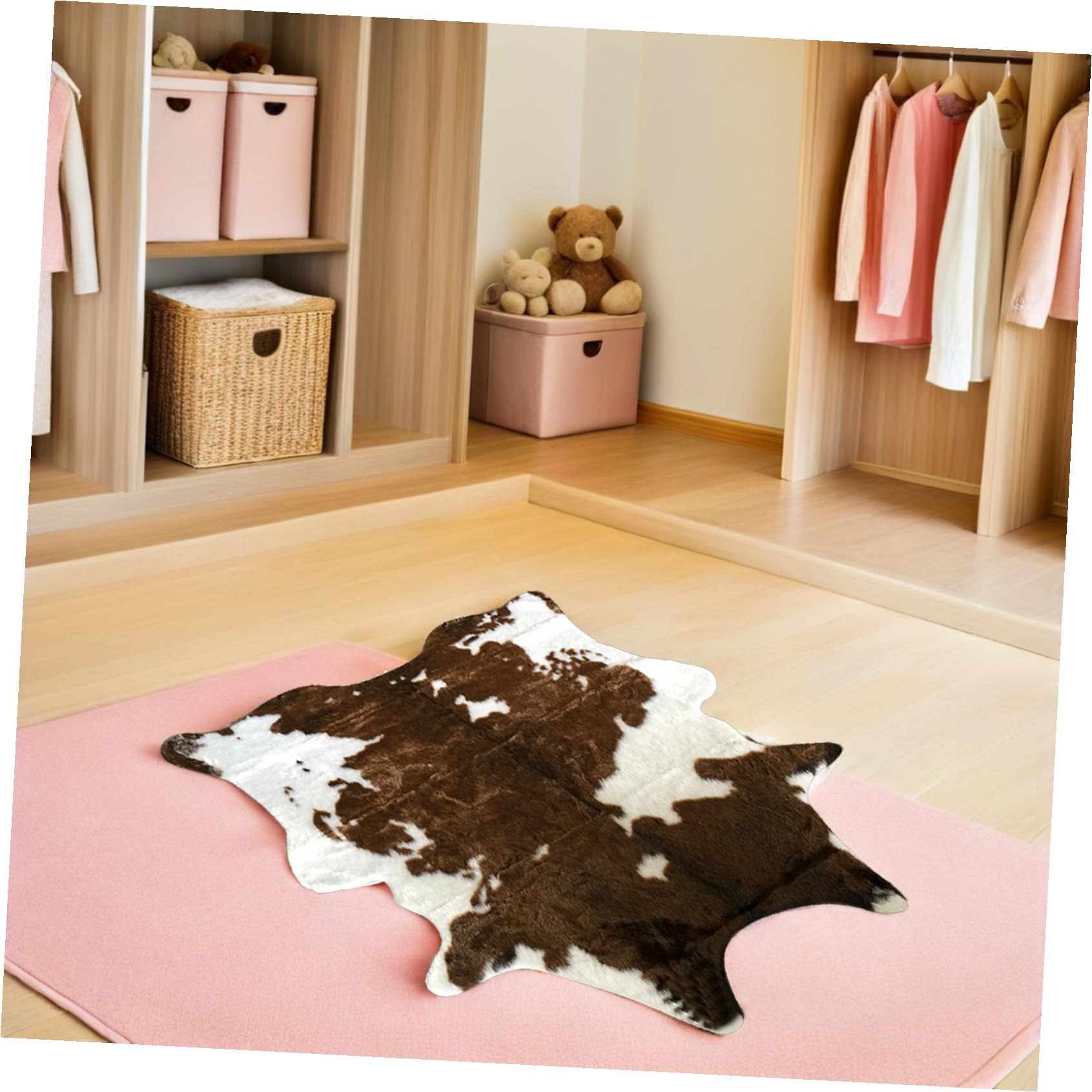 Tapis Doux Imitation Peau de Vache Marron Moelleux pour Salon et Chambre, Moquette Lavable Légère et Réutilisable, Décoration Maison Chaleureuse