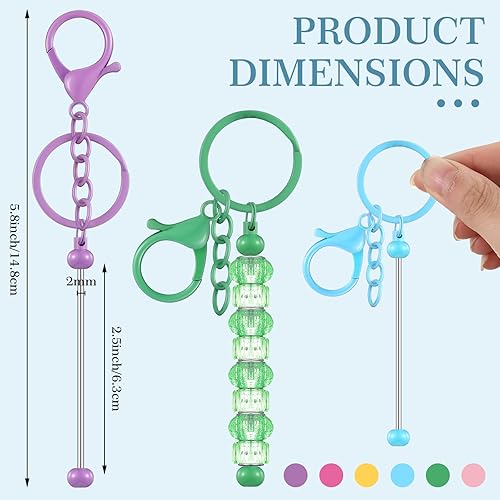 Miniatura 4 de Huwena 6 piezas de llaveros con cuentas, barras en blanco, llavero de cuentas de metal con cuentas para colgante, manualidades, joyería, regalo