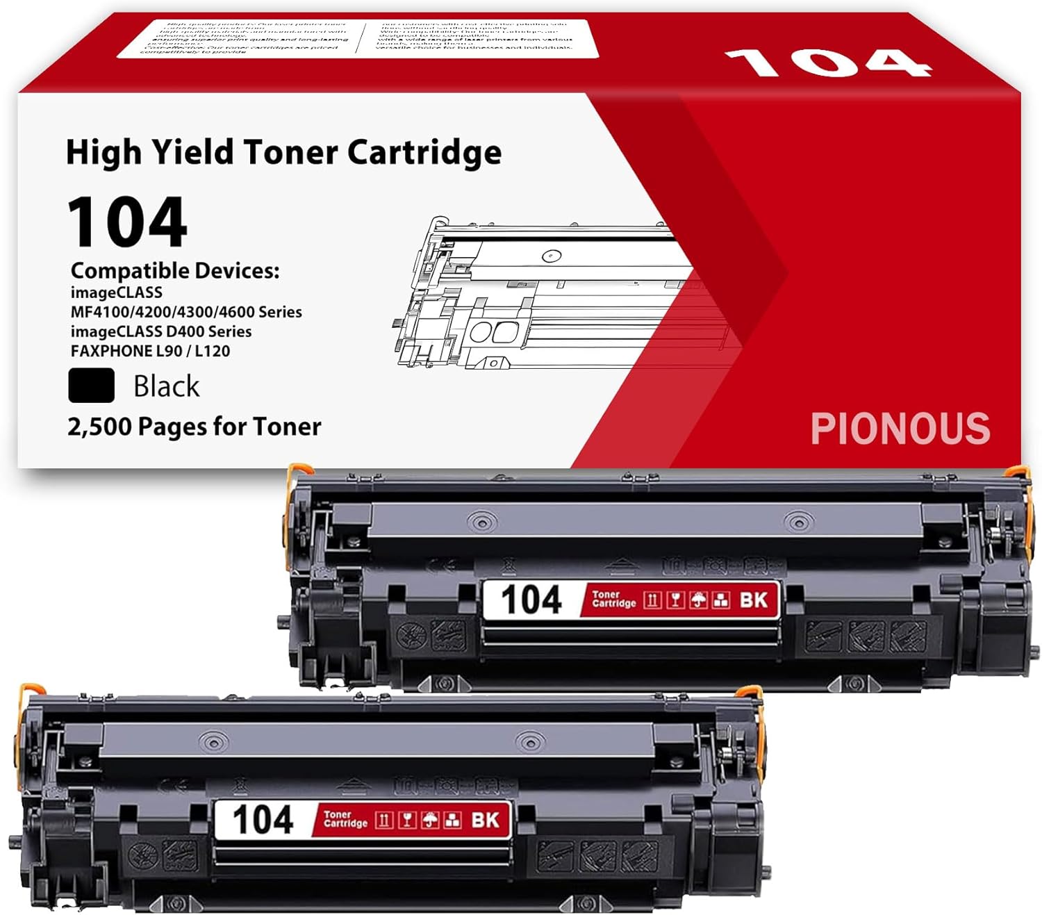 2-Pack 104 Black Toner Cartridge Replacement for Canon CRG-104 - Compatible with imageCLASS D420 MF4350d MF4370dn D480 MF4150d MF4270dn MF4690 Printer