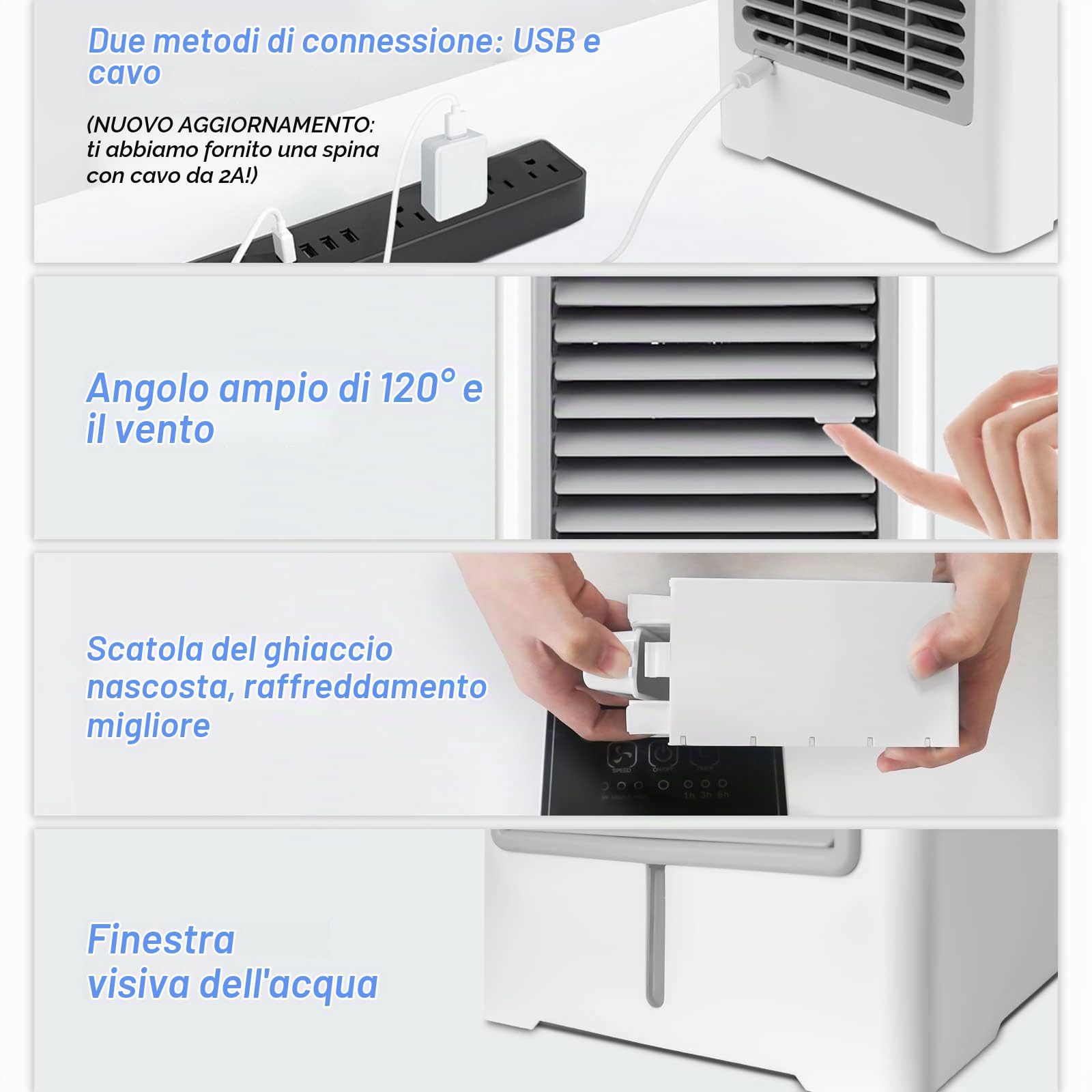 Raffreddatore Aria USB Portatile 145Mm Raffreddamento Evaporativo 3 Velocita - Condizionatore Personale Screen per Camper Auto Scrivania