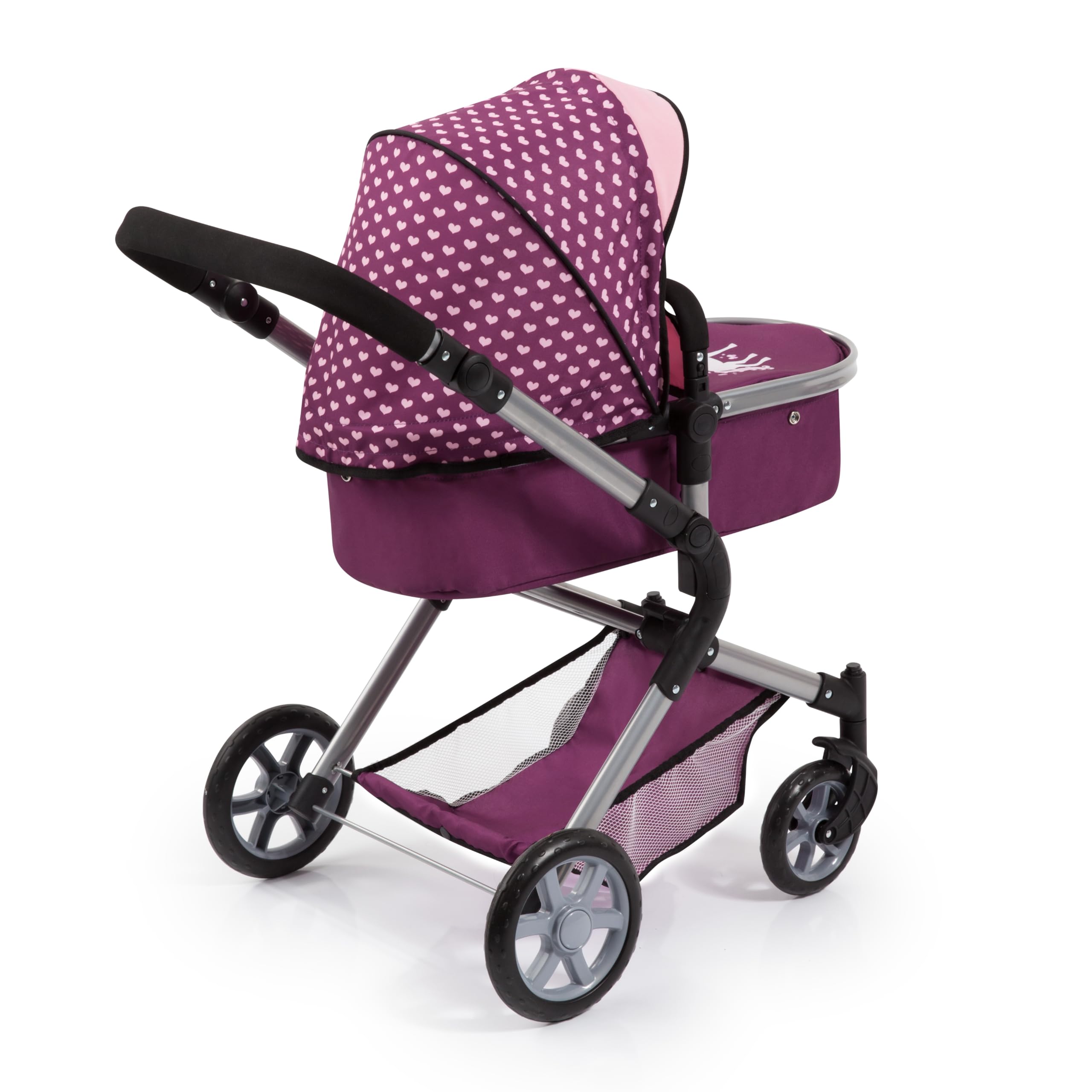 Bayer Design 18137AA City Neo Kombi Puppenwagen mit Wickeltasche, umwandelbar in einen Sportwagen, höhenverstellbar, faltbar, Pflaume, rosa, Einhorn, 52cm