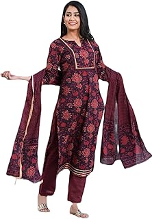 ANNI DESIGNER Women's Cotton Blend Printed Straight Kurta with Pant & Dupatta (Rapat)