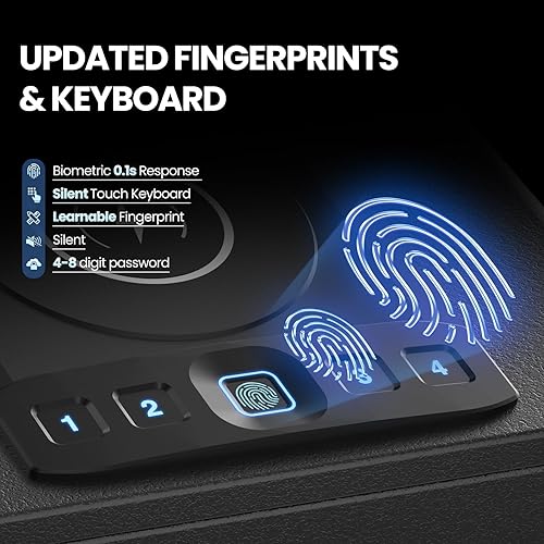 Miniatura 7 de Grimtron Caja fuerte biométrica para pistola con carga inalámbrica, para mesita de noche, con acceso rápido y apertura automática (hasta 4 pistolas)