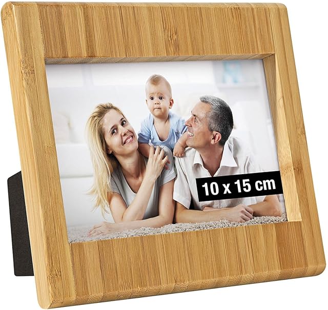 Wedo 611507 bambusowa ramka na zdjęcia 10 x 15 cm, format pionowy i poziomy z podstawką na stół, brązowa