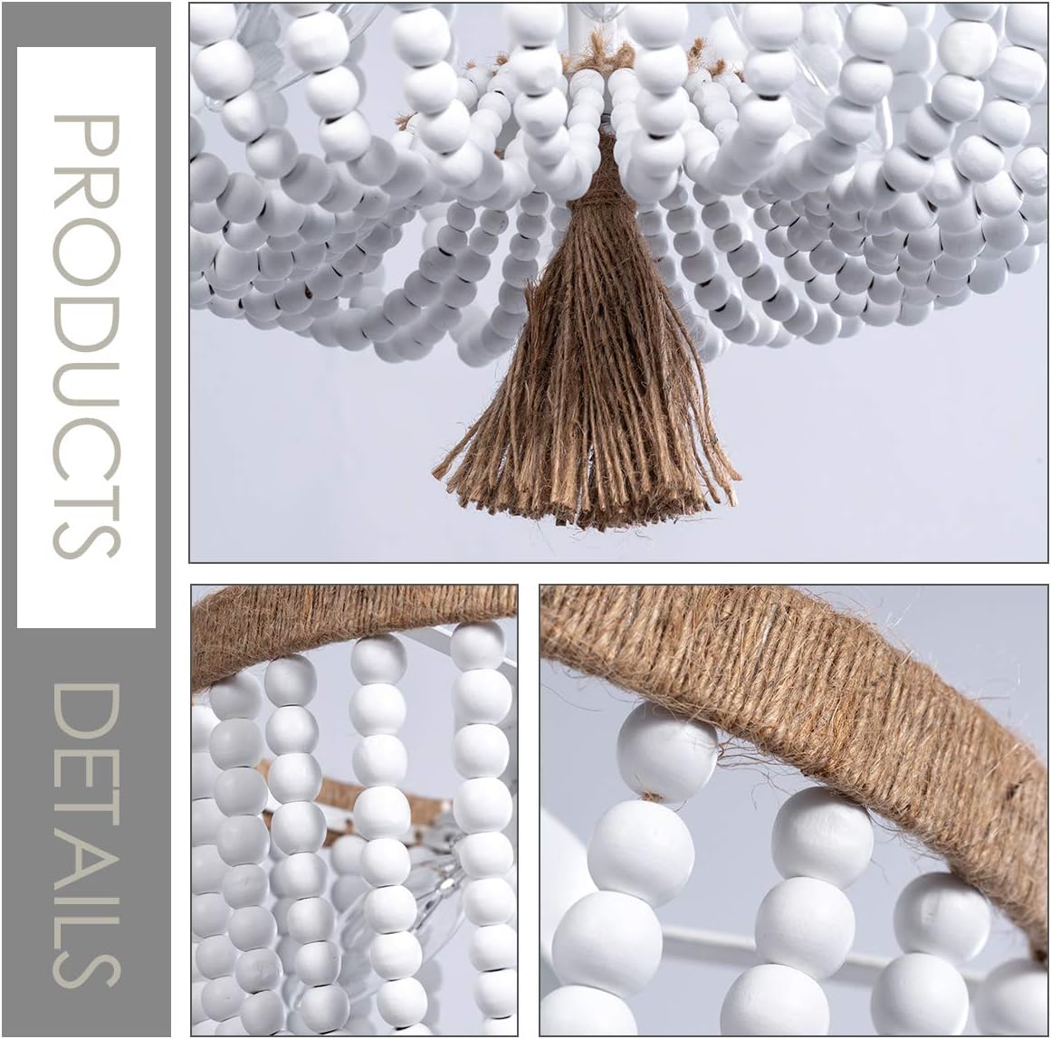 Onе-Dау Sаlе: Uр tо 80% оƒƒ VILUXY Bohemia Wood Beaded Flush Mount Ceiling Light Antique Rustic Mini Chandelier White Finishing for Bedroom, Kitchen Island, Girl Room 3-Light