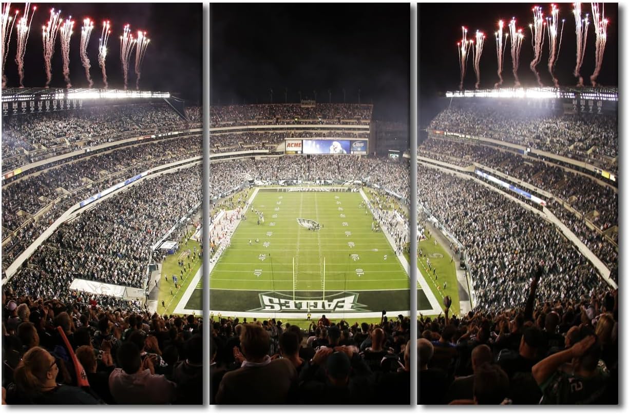 Canvas Wall Art Eagles American Soccer Wall Decor Lincoln Financial Field 3 Pieces Canvas Wall Art Philadelphia Stadium Pictures for Home Decor Paintings Prints Poster Framed Ready to Hang, 40Wx60H
