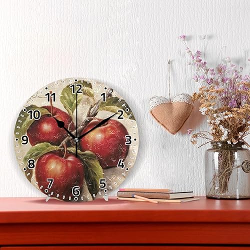 Miniatura 2 de Reloj de pared sin tictac de 10 pulgadas  Reloj redondo silencioso de cuarzo con pilas de manzanas vintage para el hogar, oficina, cocina, aula