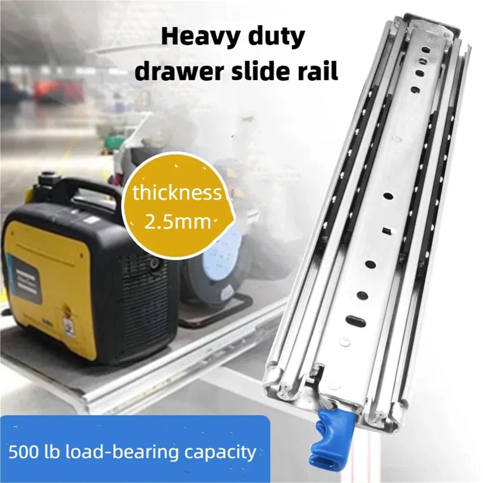 Guias Correderas Para Cajones 500LBS Heavy Drawer Slides With Lock No Rail Ball Bearing Full Extension Loading 3-Fold Guide(With Lock,34inch(850mm))