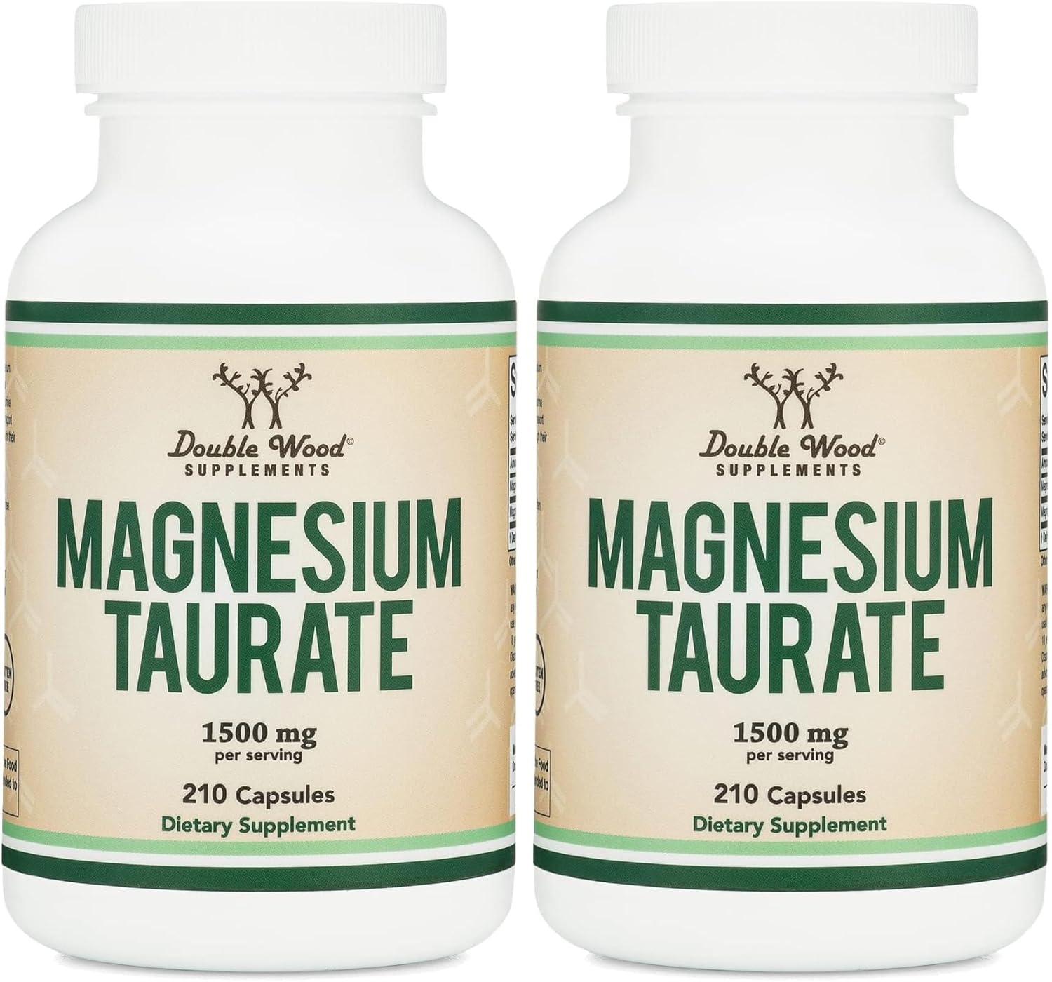 Magnesium Taurate Supplement for Cardiovascular Health to Boost Magnesium Levels (1,500mg per Serving, 210 Vegan Capsules) Non-GMO, Gluten Free, by Double Wood Supplements (Pack of 2)