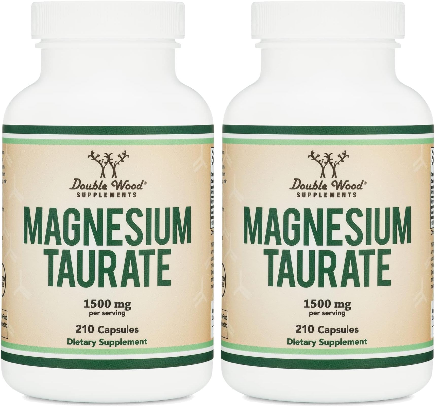 Magnesium Taurate Supplement for Cardiovascular Health to Boost Magnesium Levels (1,500mg per Serving, 210 Vegan Capsules) Non-GMO, Gluten Free, by Double Wood Supplements (Pack of 2) Magnesium Taurate 210 Count (Pack of 2)