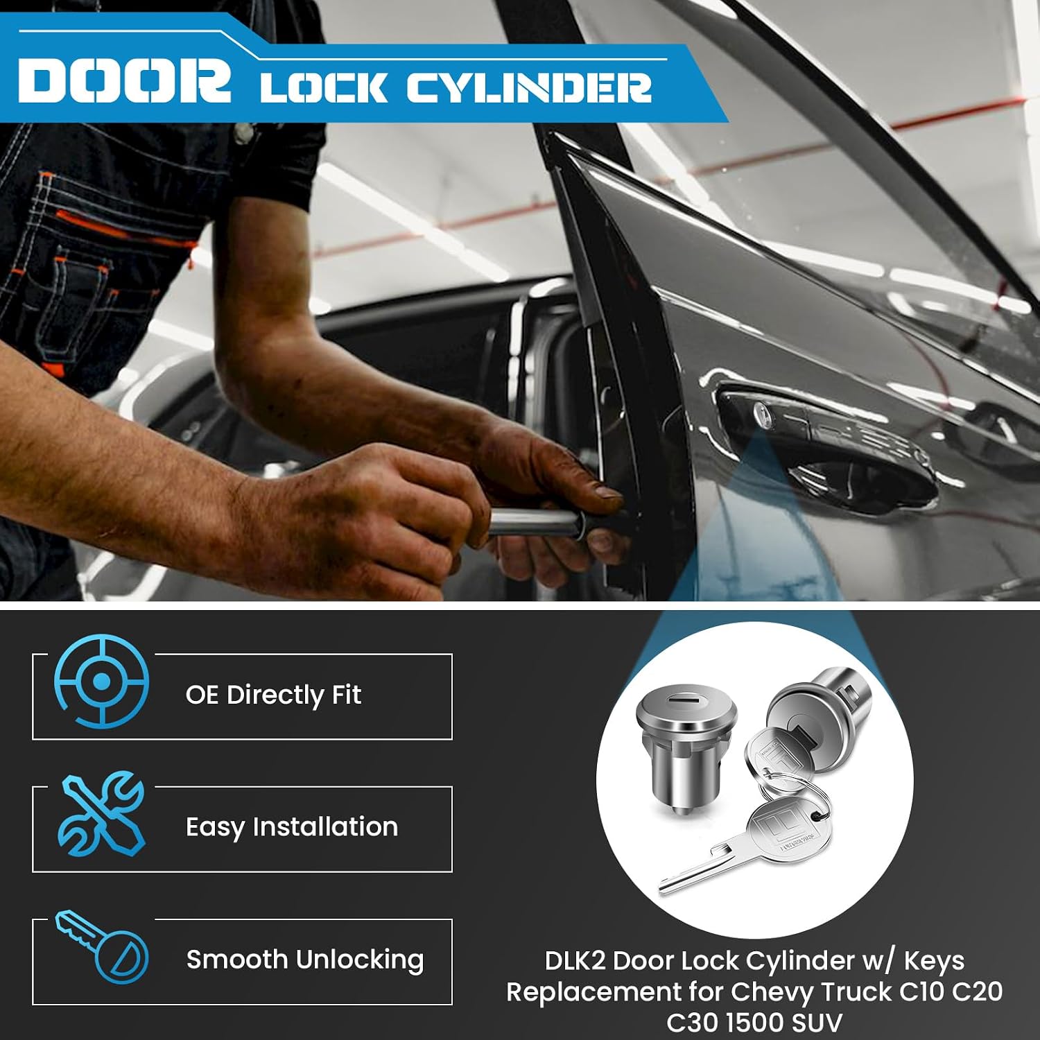 Door Lock Cylinder Set Front Left/Right 2PCS, Compatible with Chevrolet Truck C10 C20 C30 GMC 1500 2500 3500 1965-1987 SUV Blazer Jimmy Suburban Van Buick Apollo Electra Lesabre Pontiac GMC Ventura