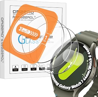 Orzero 3 Pack Tempered Glass Watch Screen Protector for Samsung Galaxy Watch 7 44mm/Watch 6 44mm, Protector De Pantalla with Auto Alignment Tool 9 Hardness High Definition Anti-Scratch Bubble Free