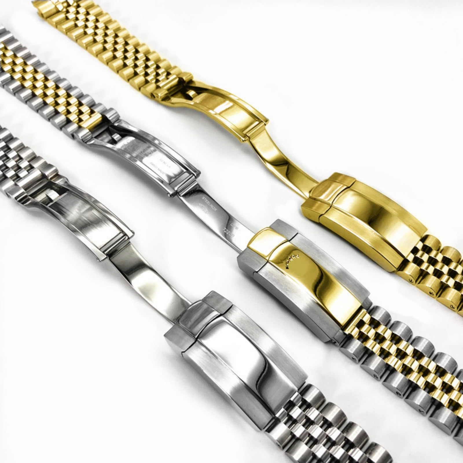 Bracelet Montre 20mm 21mm Acier Inoxydable Style Jubilee Extrémité Courbe Métal Boucle Déployante Sécurité - Argent 20MM