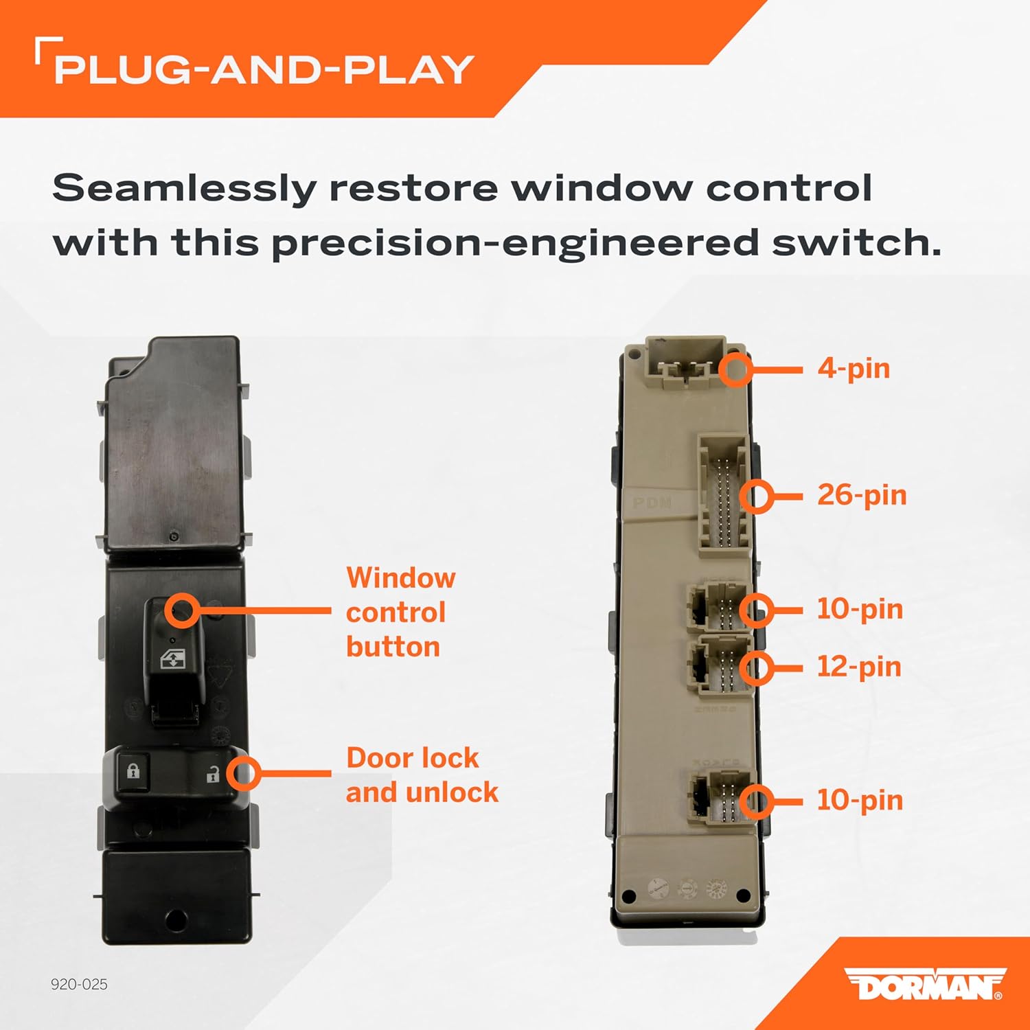 Dorman 920-025 Front Passenger Side Power Window Switch - 2 Button Compatible with Select Models