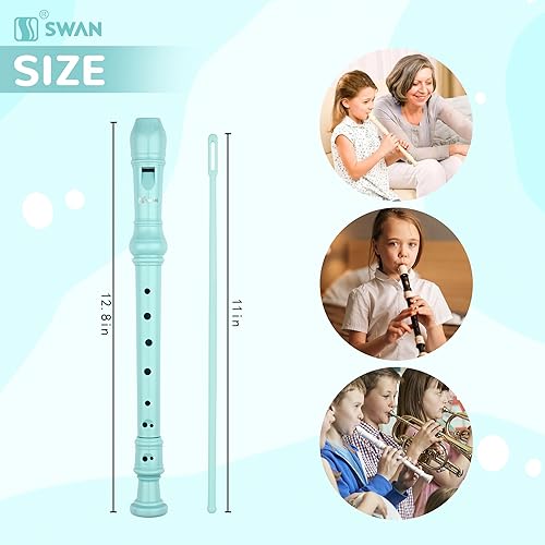 Miniatura 3 de SWAN Grabadora soprano para principiantes, niños y estudiantes, flauta alemana de 8 agujeros, desmontable, 3 unidades, ABS, con varilla de limpieza