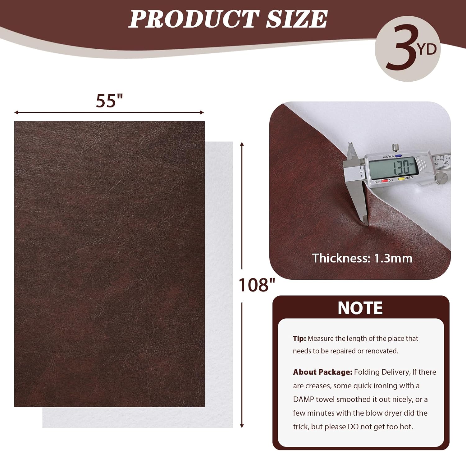 Faux Leather Vinyl Upholstery Fabric by The Yard, 1.3mm Thick Soft Anti-Scratch Durable Marine Vinyl Fabric Synthetic Leather for Sofa Bags Chairs Car Seats DIY Crafts, 3 Yards 55" x 108" (Burgundy)