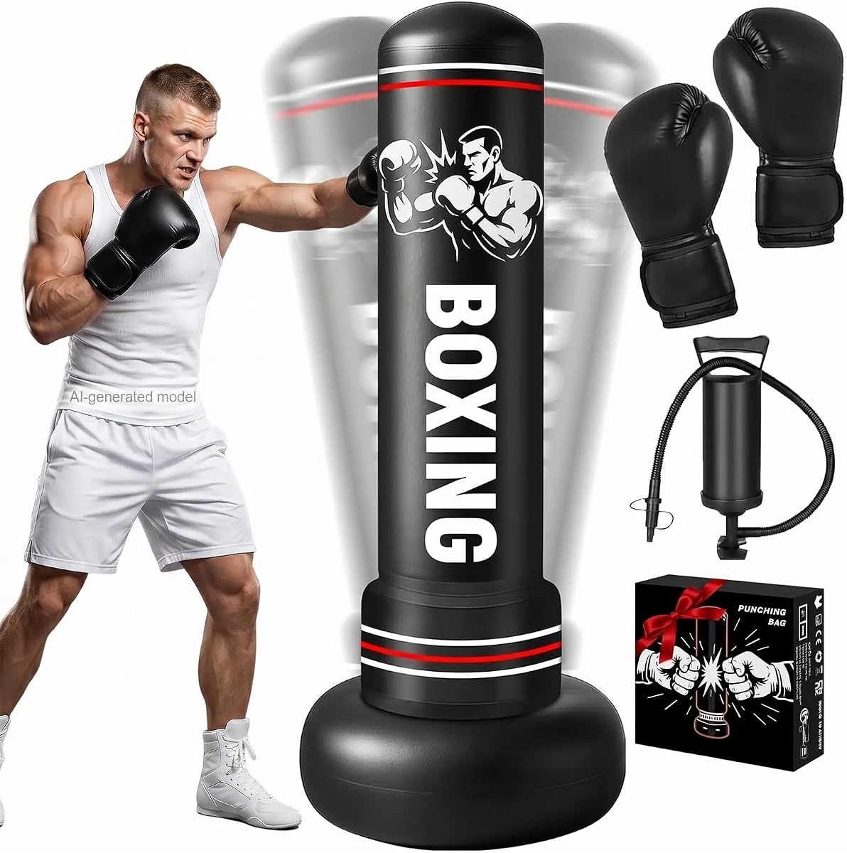 Punching Bag for Adults with Stand, 74.8'' Free Standing Heavy Boxing Bag with Gloves and Pump for Men Women Teen Boys Girls Kickboxing Beginners Home Training MMA Muay Fitness Thai