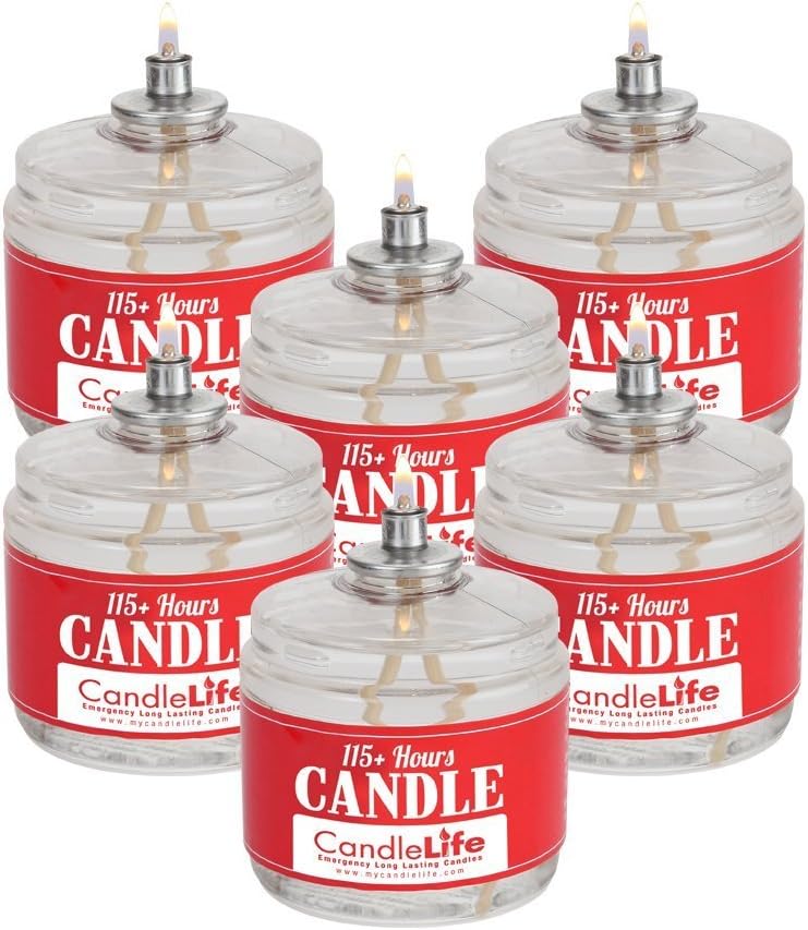 Candlelife 115-Hour Emergency Survival Candles - Long Burning, Unscented, Clean Burning Liquid Paraffin (Set of 6) for Blackouts, Camping, Fishing & Survival.