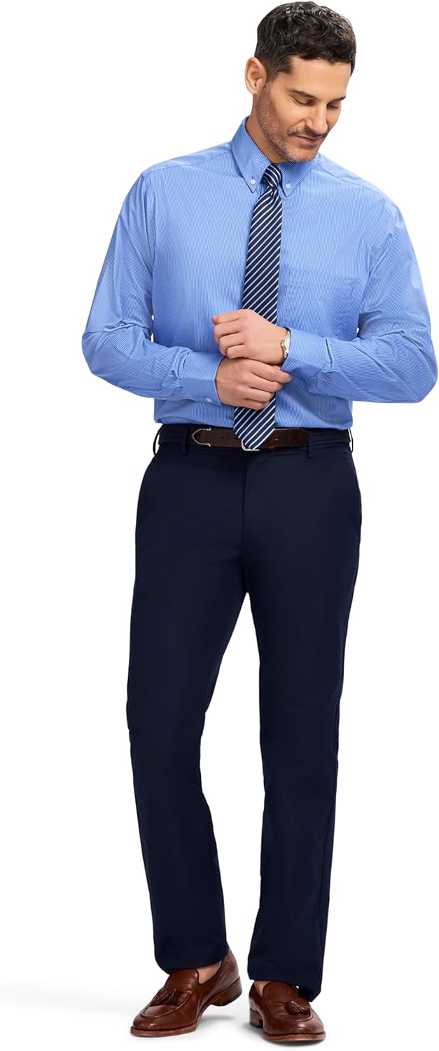 Izod Mens Dress Shirt Classic Fit Pinpoint Oxford Long Sleeve All Over Stretch Button Down Collar - Image 4