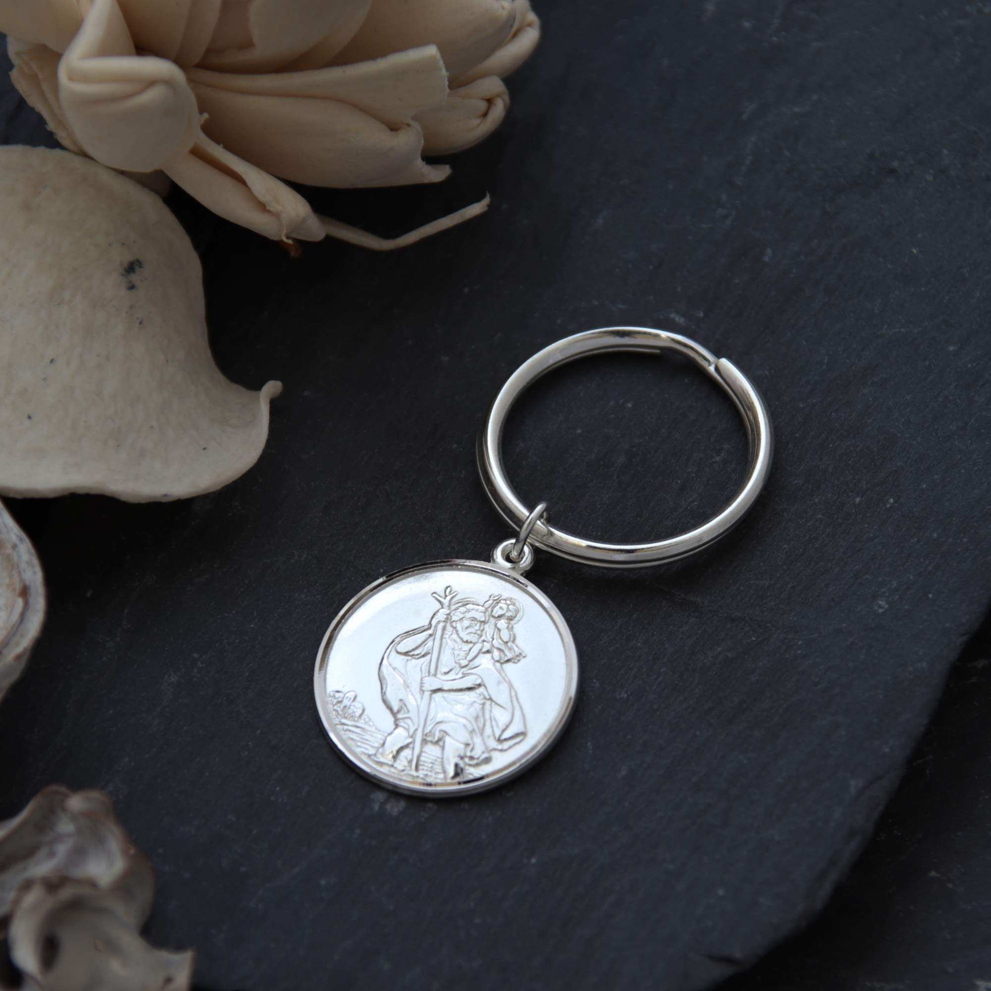 Alexander Castle Reversibel Solide 925 Sterlingsilber Heiliger Christophorus Schlüsselanhänger für Herren - 22mm Autoschlüsselanhänger Schlüsselanhänger mit Schmuck Geschenkbox