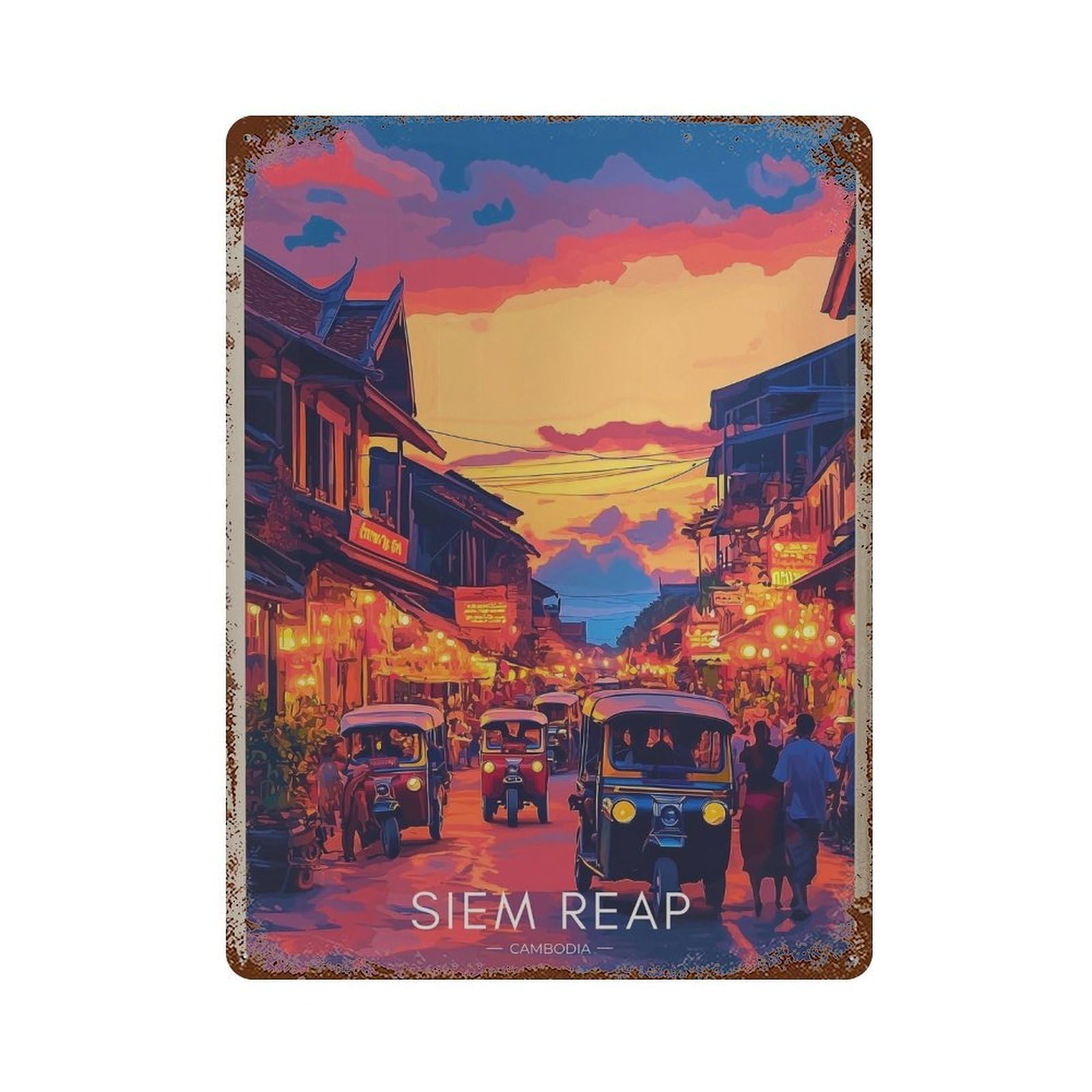 xiaoxiaoshen Siem Reap Travel Vibrant Cambodia Wall Decor Art Metal Tin Poster Modern Home Decor Art Home Bar Shop Decorations Vintage Sign 40x30cm