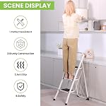 3 Step Ladder, SPIEEK Folding Step Stool with Wide Anti-Slip Pedal, 330lbs Capacity Portable Lightweight Ladders for Home Kitchen Outdoor, White
