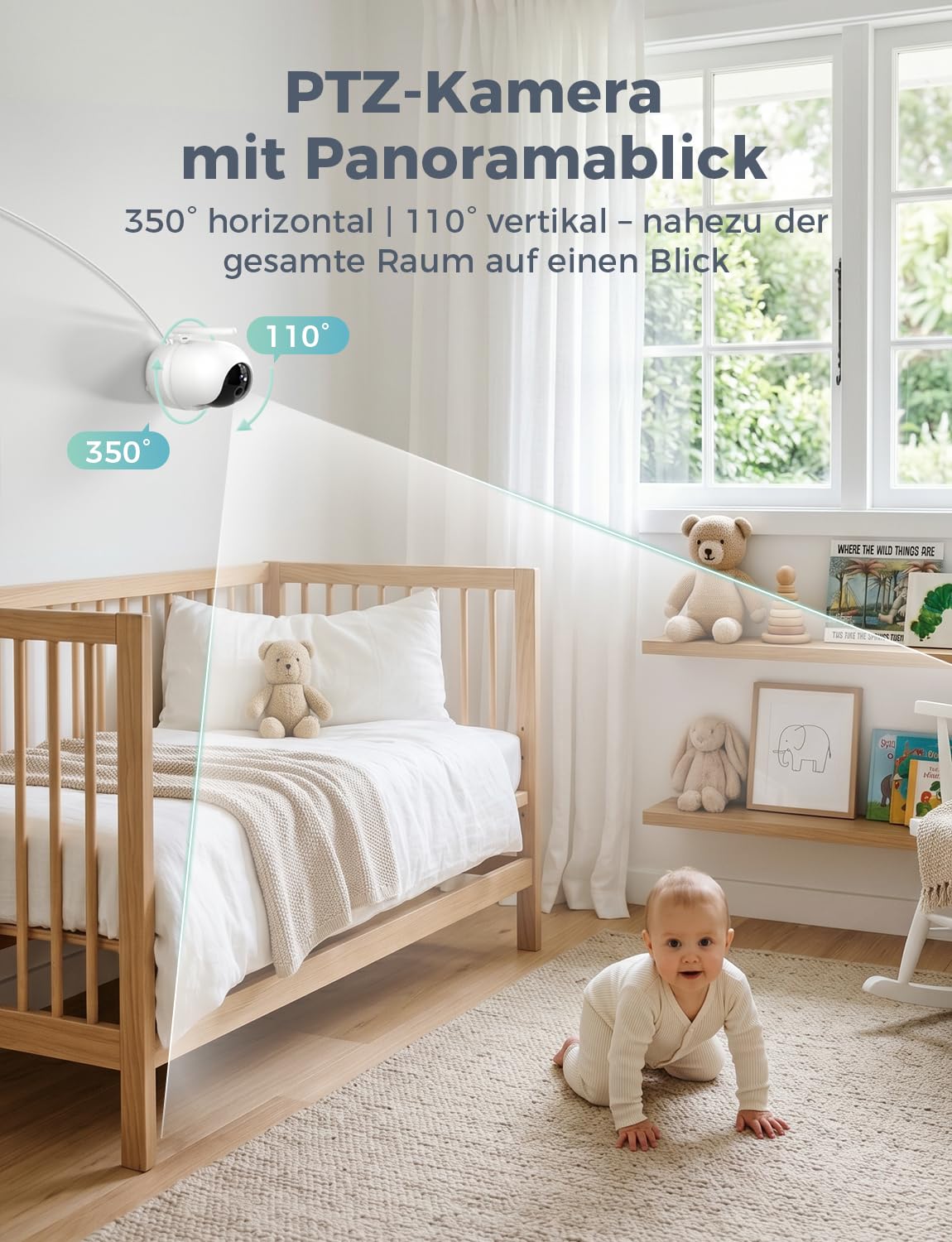 GHB Babyphone mit Kamera 5 Zoll 720P HD Display mit bis zu 168h Akkulaufzeit im VOX Schlafmodus Split-Screen-Anzeige Nachtsicht 4X Zoom Schwenkbar