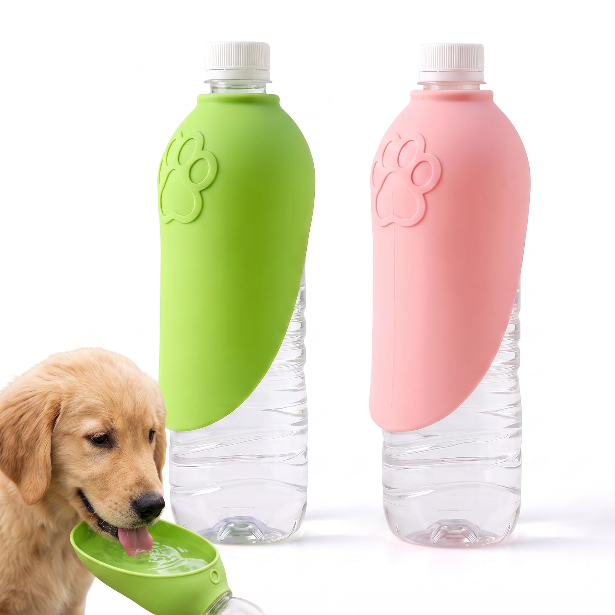 2 Portable Dog Water Bottle Adapter, Silicone Dog Water Bottles for Walking