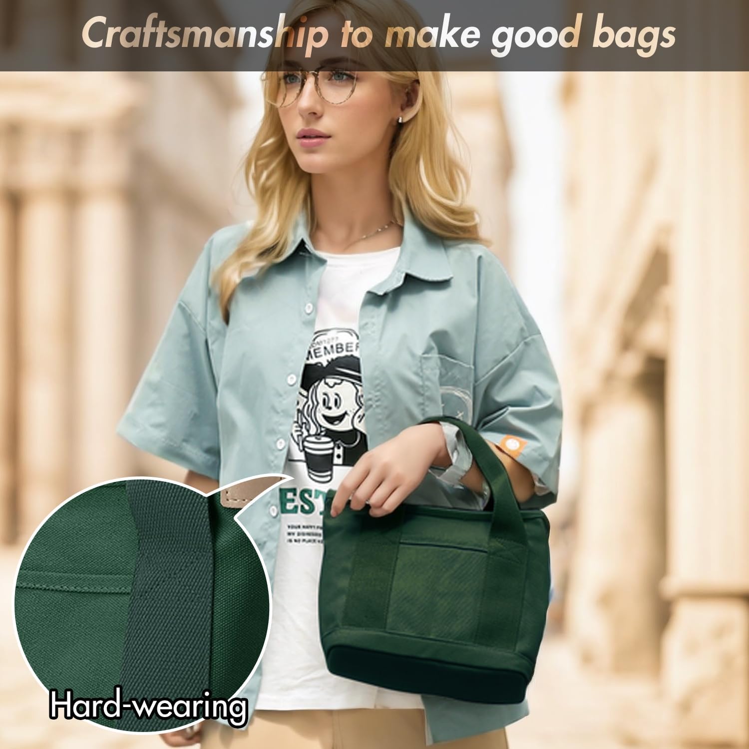 MINGRI Canvas Tote Bag for Women,Small Mini Totes Bags with Zipper Crossbody Purse with Pockets Shoulder Handbag - Image 5