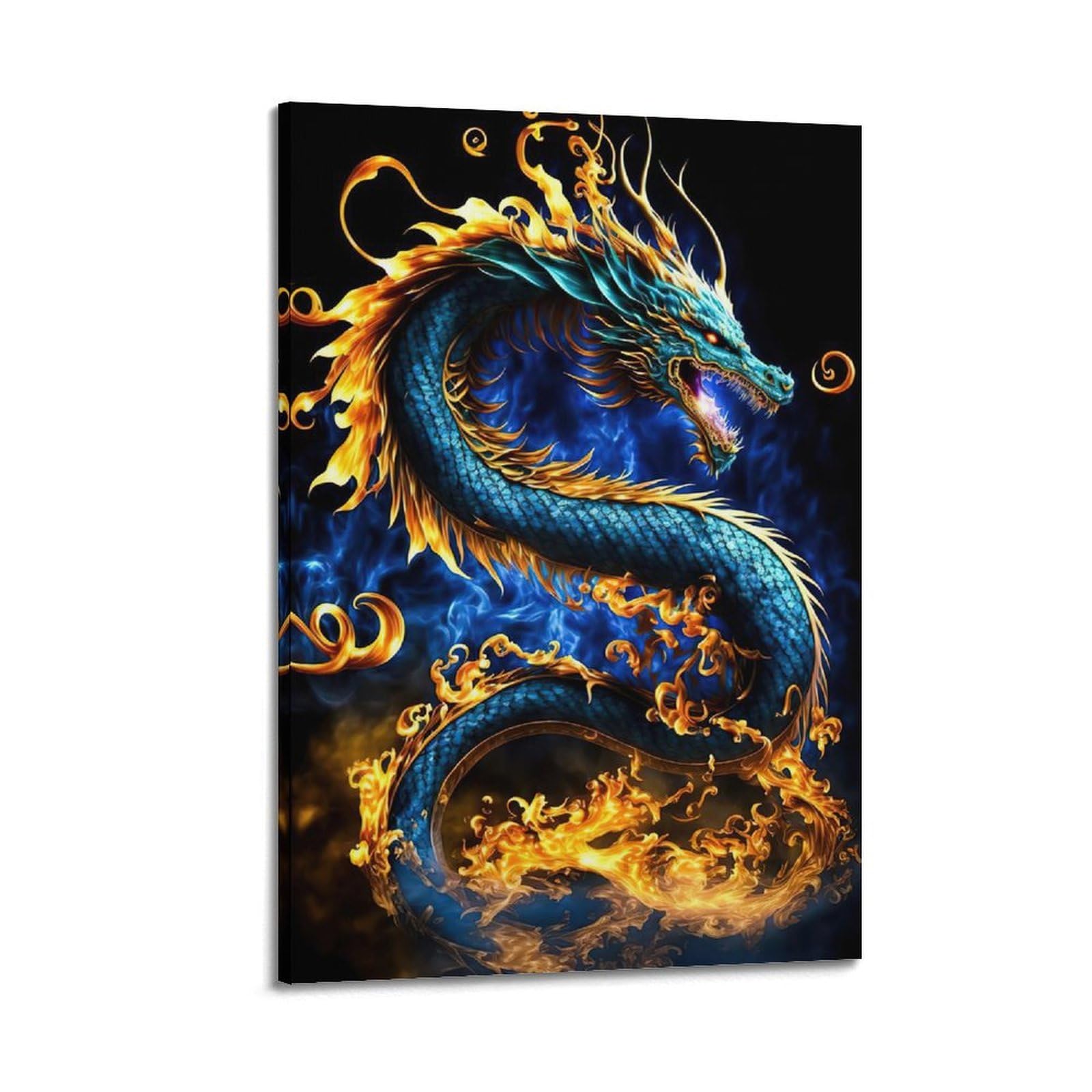 DLJGDS Fantasy Creatures Poster Flame Blue Dragon Decorative Painting Canvas Wall Posters And Modern Family Bedroom Decor 20x30inch(50x75cm)