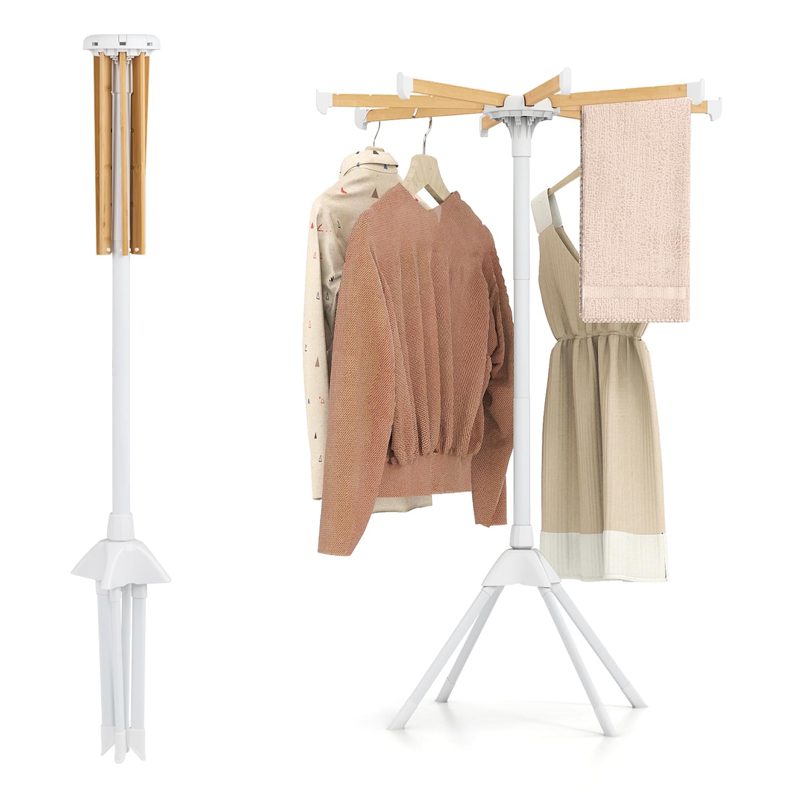 GOPLUS Tendedero Plegable, Tendedero con 8 Barras Extraíbles y 40 Ranuras para Colgar, Soporte para Secar Ropa con Patas Antideslizantes, Perchero de Pie que Ahorra Espacio
