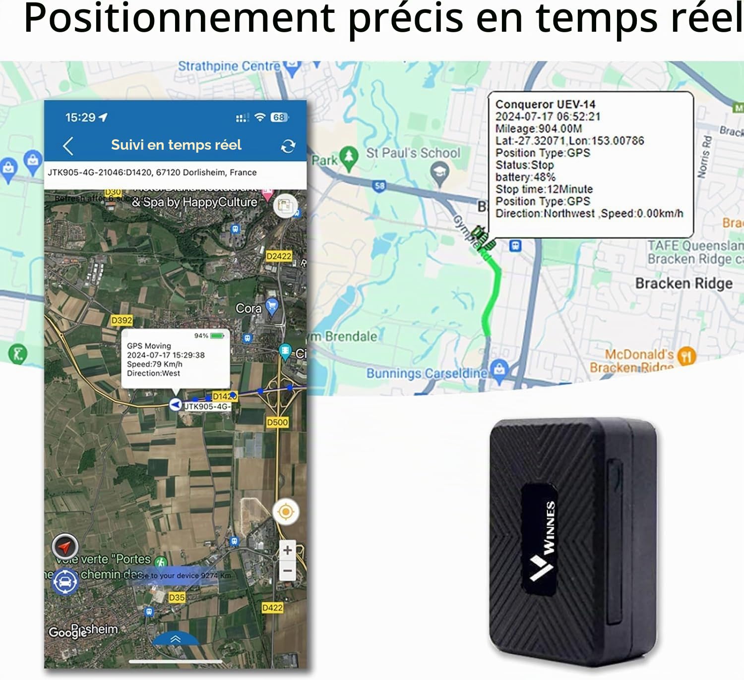 Mini Tracker GPS avec Micro pour Enfants, Moto et Voiture - Traceur par Satellite en Temps Réel - Localisateur avec Aimant, Alarme de Géoclôture, App Gratuite